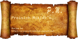 Preisich Miklós névjegykártya